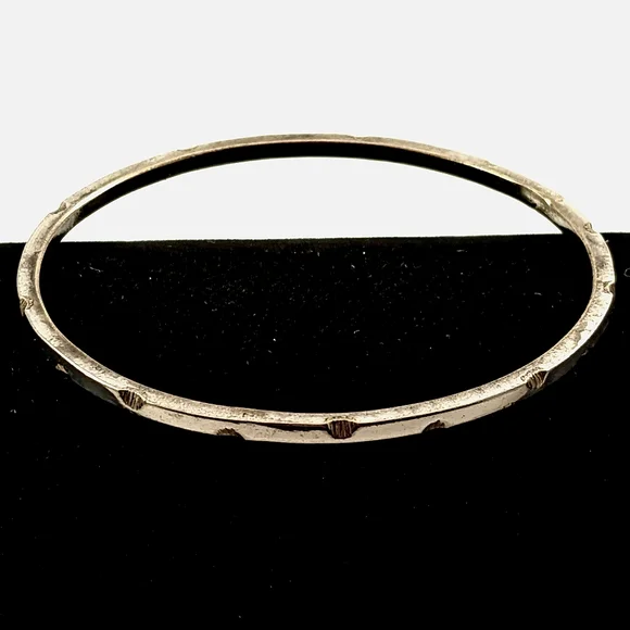 TAXCO 925 Vintage Handmade Sterling Silver Stamped Divites Bangle Bracelet 2.75" - Picture 2 of 4